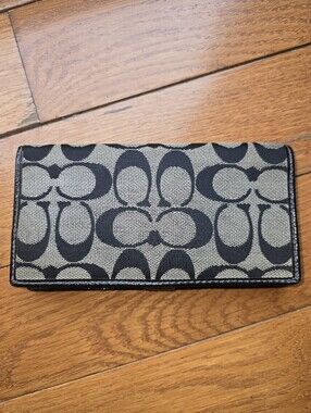 COACH Monogram Black Canvas/Leather Checkbook Cover with Pen Holder **
